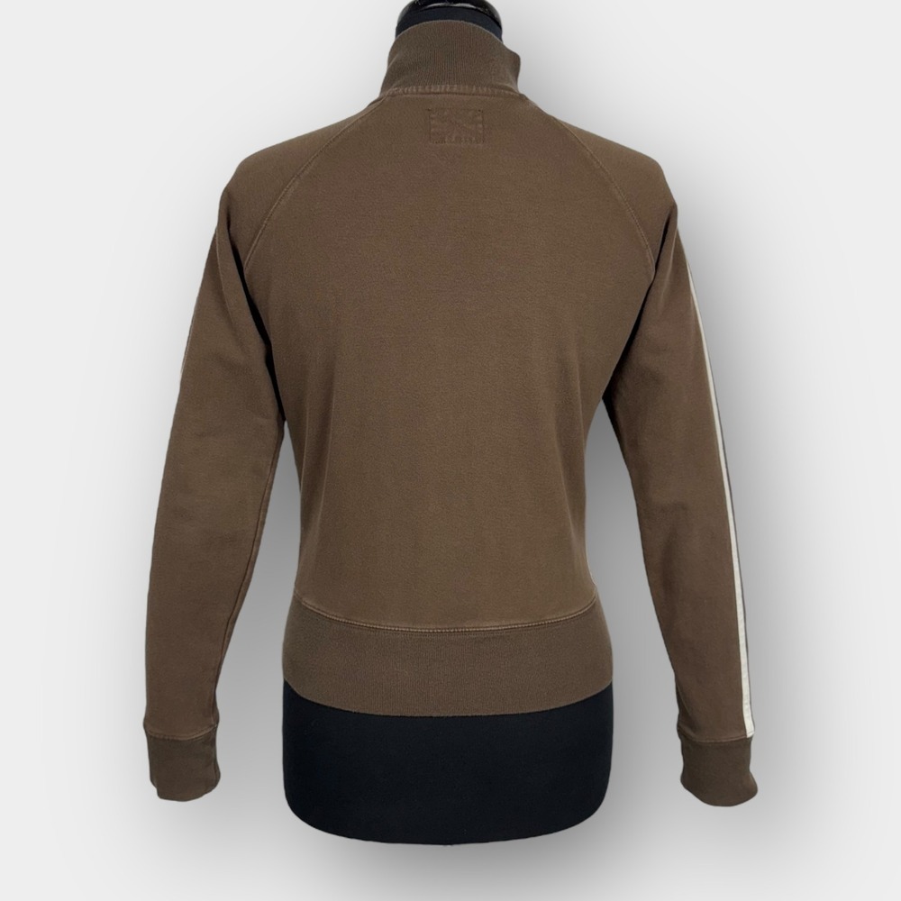 American Eagle Vintage Track Jacket S Brown Striped Fitted Zip Sweatshirt Y2K - Picture 3 of 7
